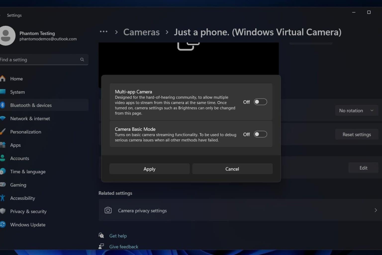 Windows 11 camera settings